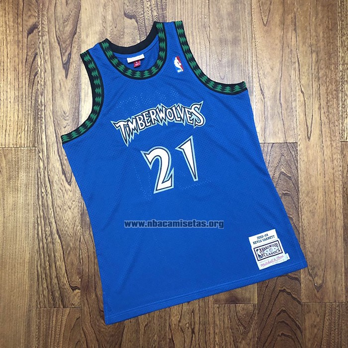 Camiseta Minnesota Timberwolves Kevin Garnett NO 21 Hardwood Classics Throwback 2003-04 Azul